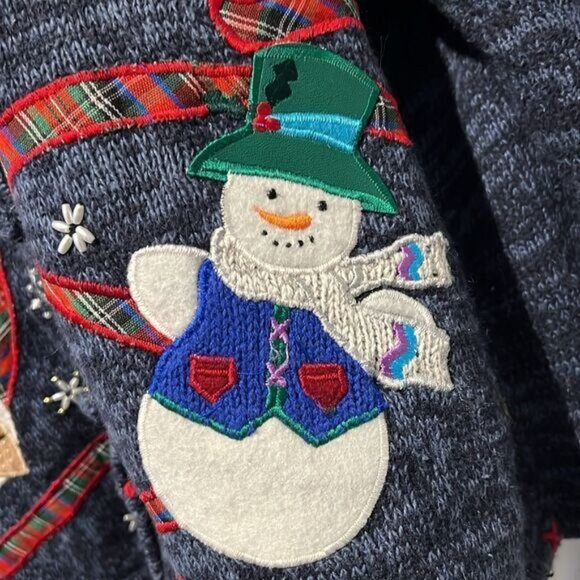 Designers Studio Blue Ramie organic linen and Cotton Snowman Sweater Size XL - Picture 8 of 16